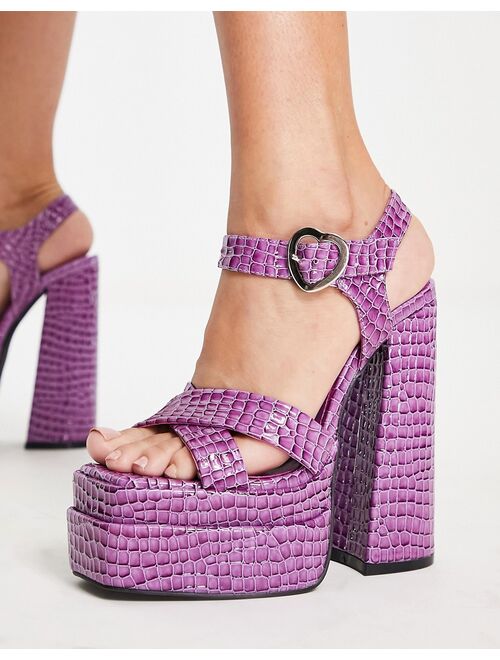 Daisy Street Exclusive platform heel sandals with heart shaped buckle in purple