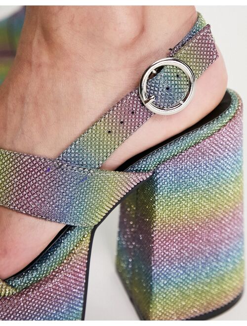 Daisy Street platform heel sandals in rainbow sparkle