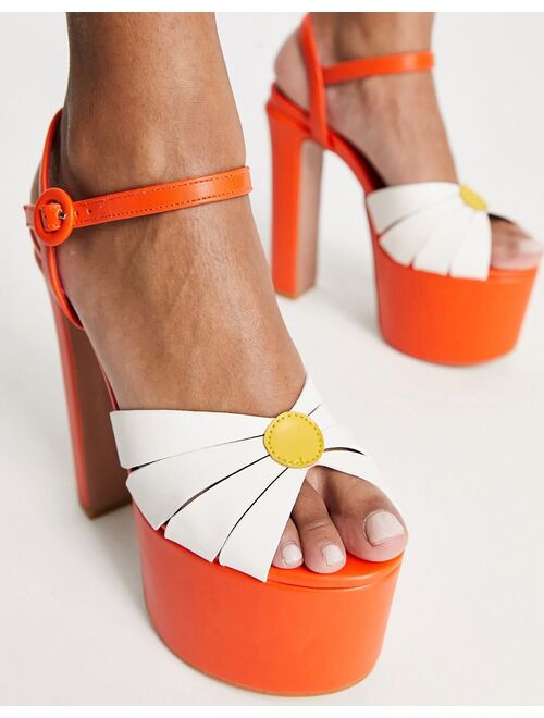 Daisy Street platform heeled sandals in orange