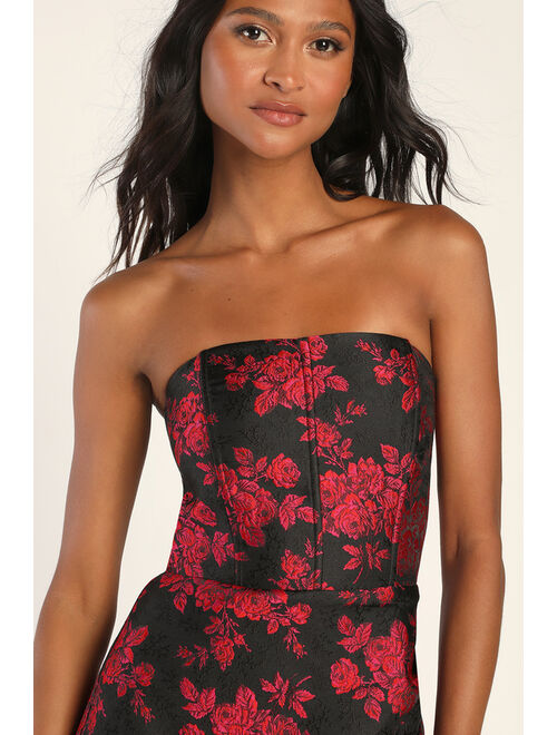 Lulus Made for Elegance Black Floral Jacquard Strapless Mini Dress