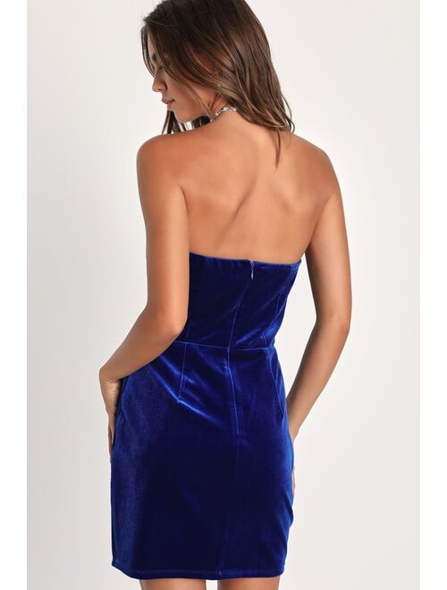 Lulus Pretty Ravishing Royal Blue Velvet Strapless Bustier Mini Dress