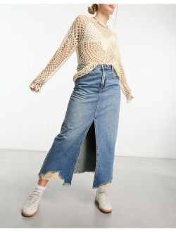 STR denim midi skirt in mid wash