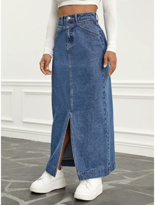 SHEIN EZwear High Waist Split Thigh Denim Skirt