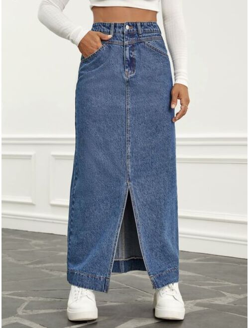 SHEIN EZwear High Waist Split Thigh Denim Skirt