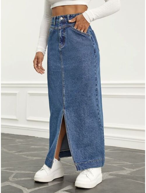SHEIN EZwear High Waist Split Thigh Denim Skirt