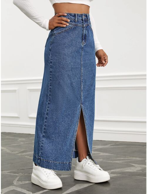 SHEIN EZwear High Waist Split Thigh Denim Skirt
