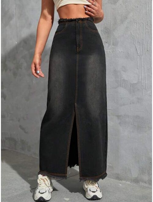 SHEIN EZwear Split Thigh Denim Skirt