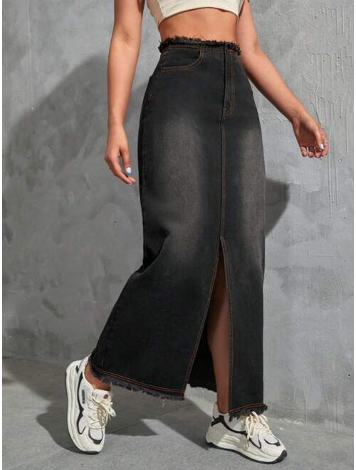 SHEIN EZwear Split Thigh Denim Skirt