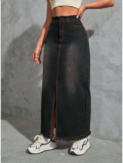 SHEIN EZwear Split Thigh Denim Skirt