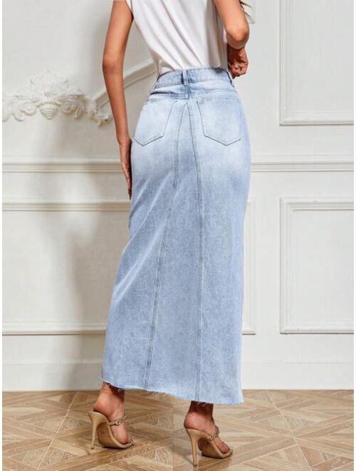 SHEIN Prive High Waist Split Thigh Denim Skirt