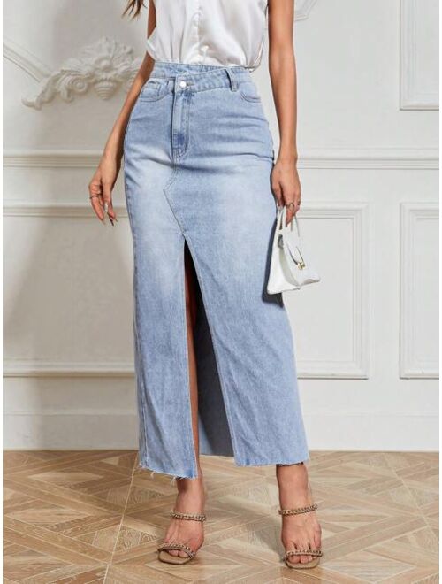 SHEIN Prive High Waist Split Thigh Denim Skirt