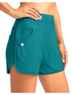 Women's 3" High Waisted Swim Board Shorts with Pockets Quick Dry Swimsuit Bottoms Bathing Suit for Women with Liner