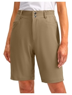 Women's Golf Hiking Shorts 9" Stretch Quick Dry Cargo Bermuda Long Shorts Knee Length with Pockets for Women