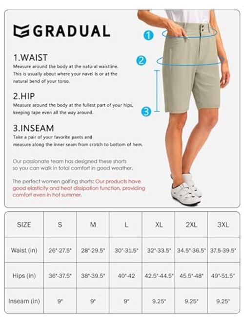 G Gradual Women's Golf Hiking Shorts 9" Stretch Quick Dry Cargo Bermuda Long Shorts Knee Length with Pockets for Women