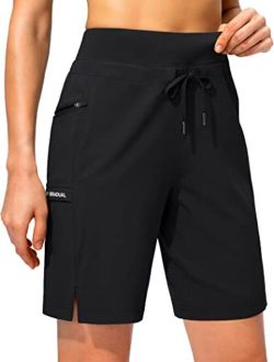 Women's Hiking Long Shorts 9" Quick Dry Cargo Bermuda Shorts Lightweight Knee Length with Zipper Pockets for Women