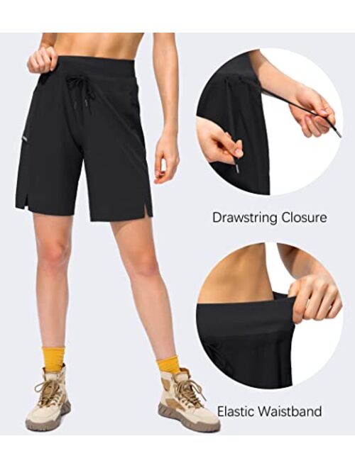 G Gradual Women's Hiking Long Shorts 9" Quick Dry Cargo Bermuda Shorts Lightweight Knee Length with Zipper Pockets for Women