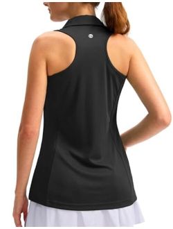 Women's Sleeveless Golf Shirt Zip Up Quick Dry Collared Tank Tops Racerback Tennis Athletic Polo Shirts for Women