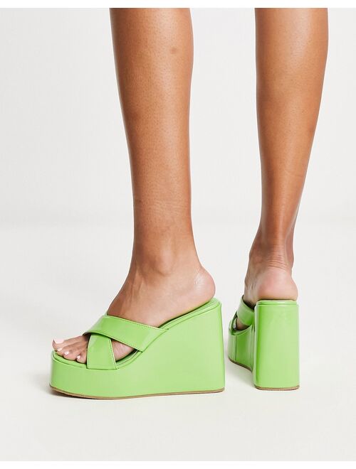 Daisy Street wedge crossover mules in green
