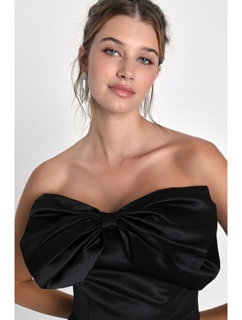 Lulus Precious Present Black Satin Strapless Bow Mini Dress