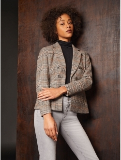 Women's Brushed Classic Plaid Faux Double Breasted Jacket