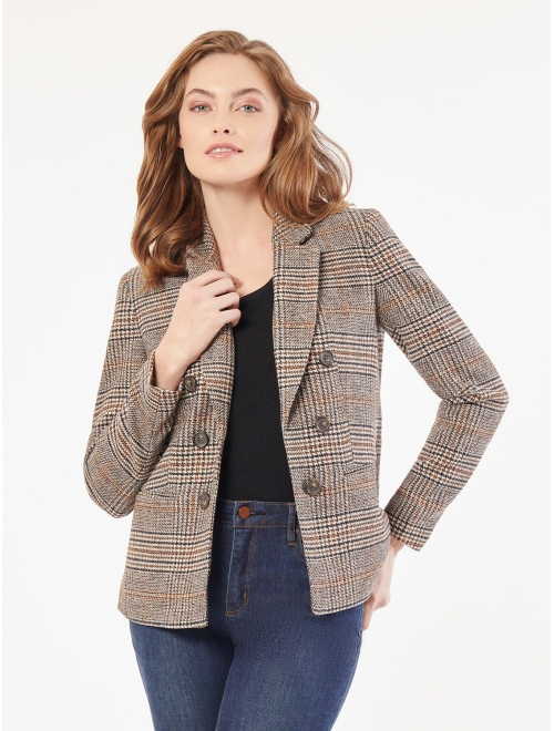 JONES NEW YORK Women's Brushed Classic Plaid Faux Double Breasted Jacket