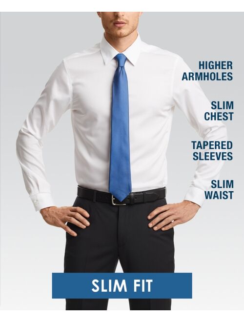 JONES NEW YORK Men's Slim-Fit Performance 4-Way Stretch Tech White/Blue Dotted Diamond-Print Dress Shirt