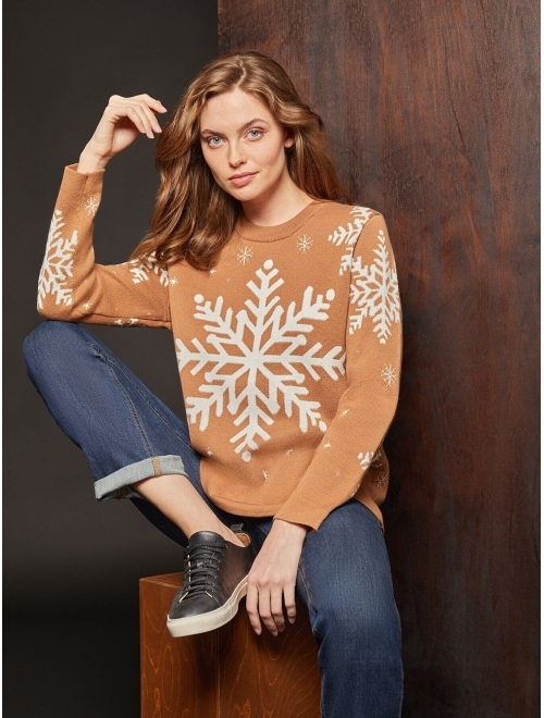 JONES NEW YORK Women's Snowflake Crewneck Sweater