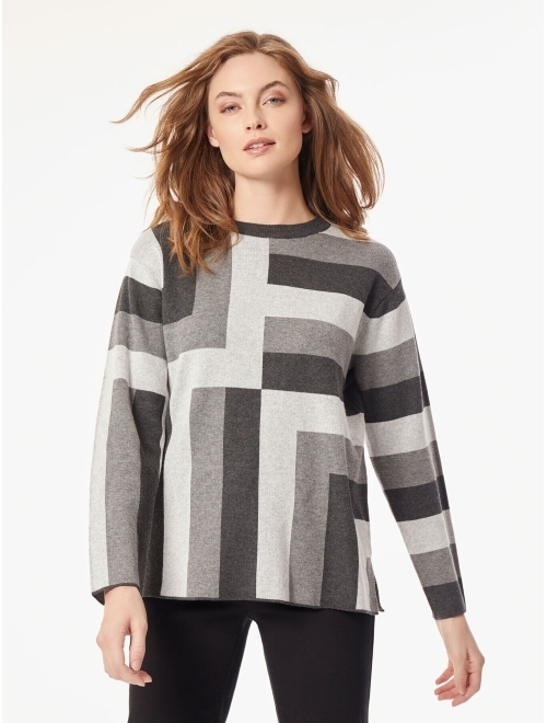 JONES NEW YORK Women's Geo Jacquard Tunic Sweater