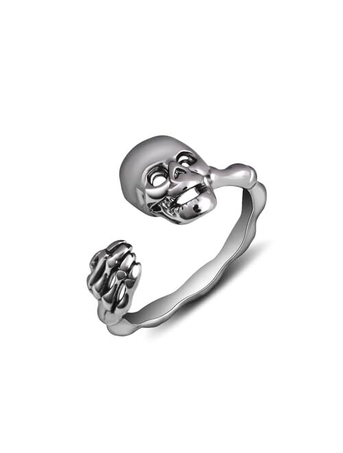 Teppdfann Halloween Rings Black Skull Ring Gothic Skeleton Hand Open Ring for Women Halloween Jewelry for Party