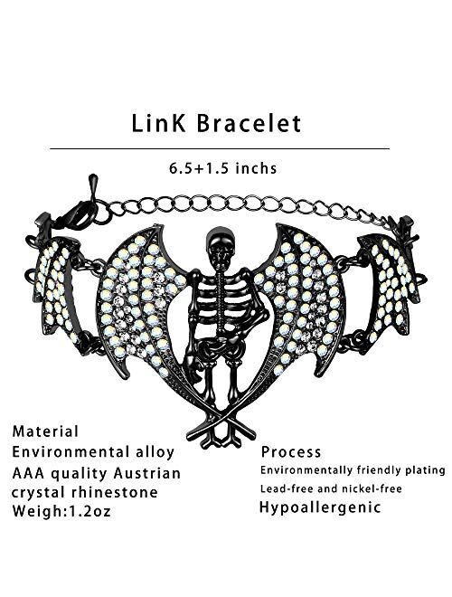 MMIRACULOUS GARDEN 3 Pack Halloween Gothic Skull Skeleton Collar Choker Necklace Link Bracelet and Drop Earrings Jewelry Set for Women Girls