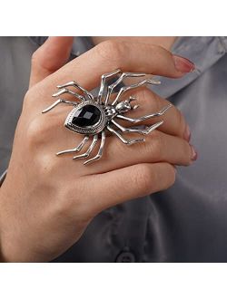 YERTTER Punk Grunge Silver Black Spider Ring Halloween Speacial Statement Ring Oversized Exaggrated Ring Costume Party Gift for Teens