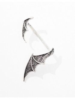 Halloween batwing ear cuff in burnished silver