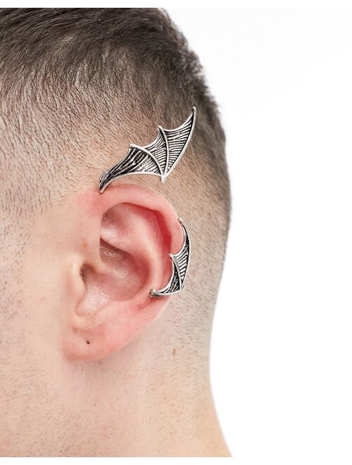 ASOS DESIGN Halloween batwing ear cuff in burnished silver