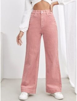 SHEIN EZwear High Waist Slant Pocket Cord Pants