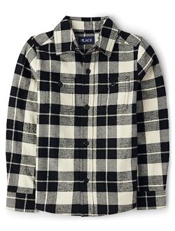 Boys' Long Sleeve Plaid Flannel Button Up Shirt