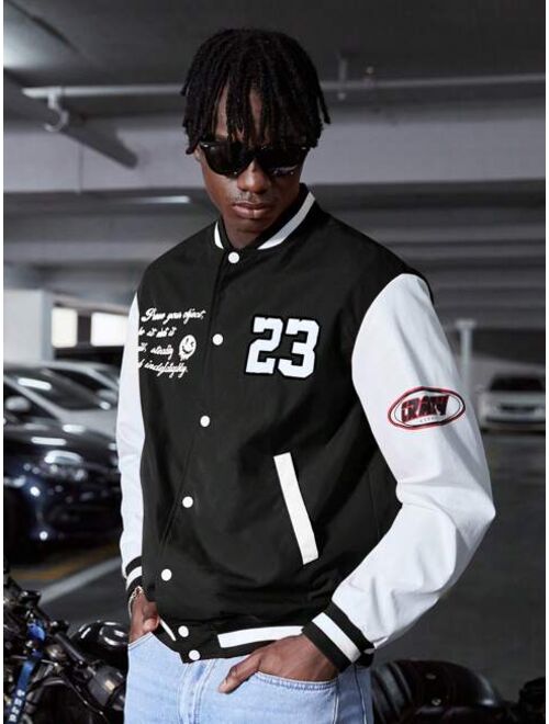 Shein Manfinity Sporsity Men Letter Graphic Two Tone Varsity Jacket