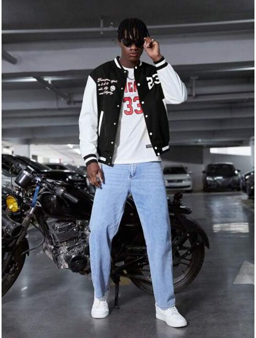 Shein Manfinity Sporsity Men Letter Graphic Two Tone Varsity Jacket