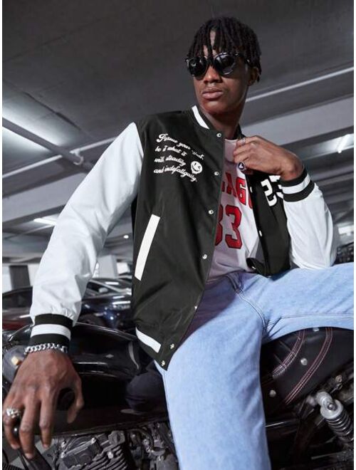 Shein Manfinity Sporsity Men Letter Graphic Two Tone Varsity Jacket