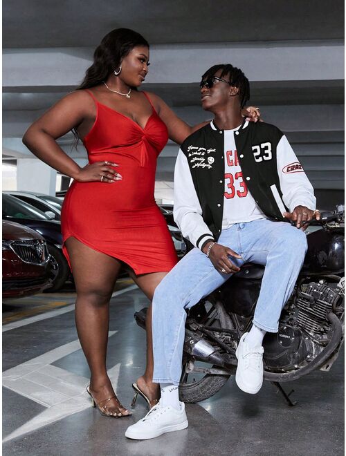 Shein Manfinity Sporsity Men Letter Graphic Two Tone Varsity Jacket