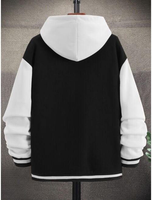 Shein Manfinity Sporsity Men Letter Graphic Two Tone Drop Shoulder Varsity Jacket Without Hoodie