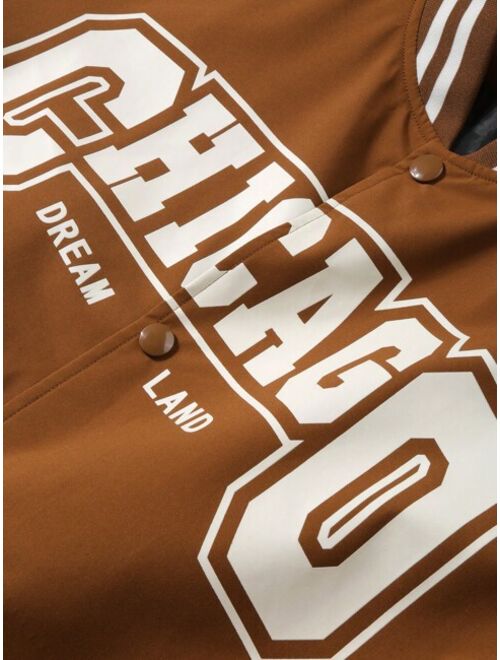 Shein Manfinity Sporsity Men Letter Graphic Striped Trim Colorblock Varsity Jacket Without Tee