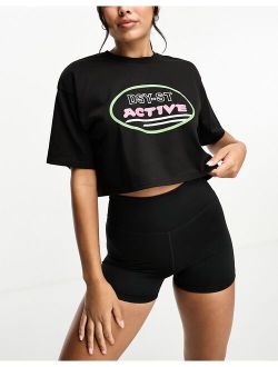 Active Neon short sleeve cropped boxy t-shirt in black