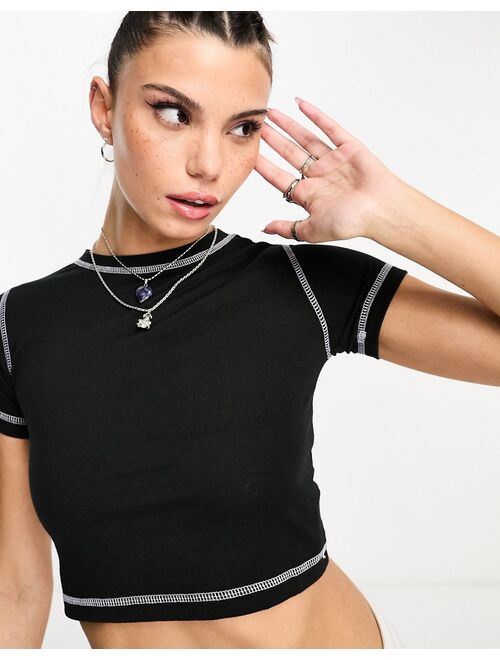 Daisy Street washed black crop t-shirt with contrast stitch