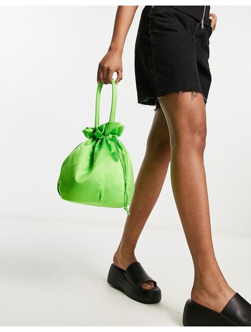 Daisy Street satin grab bag with shoulder strap in green