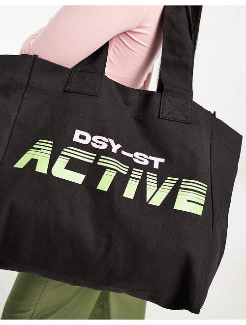 Daisy Street Active Neon shopper tote bag in black