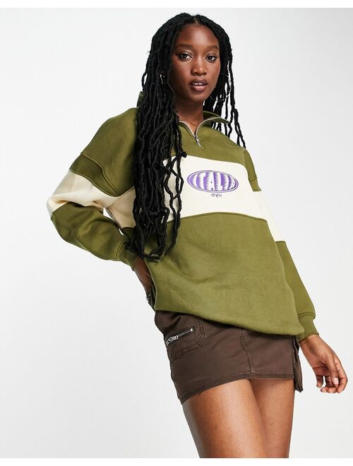 Daisy Street funnel neck half zip sweat in khaki