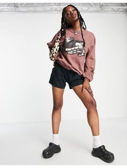 boxy fit washed brown sweatshirt with eagle graphic