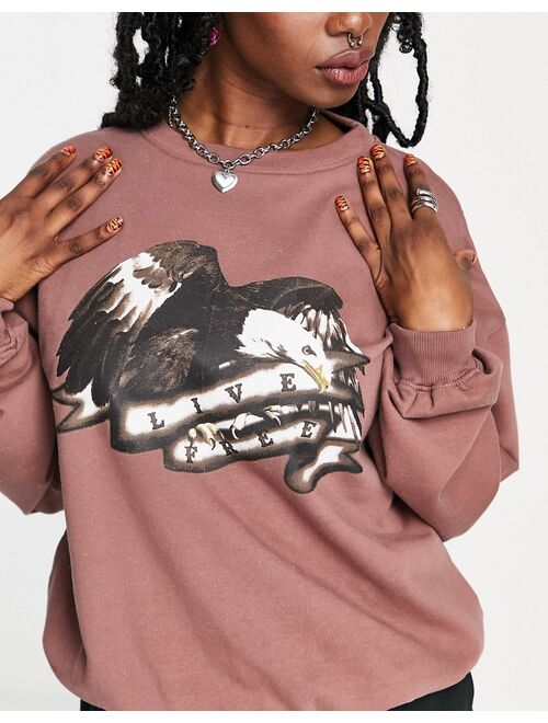 Daisy Street boxy fit washed brown sweatshirt with eagle graphic