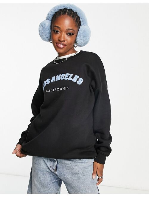 Daisy Street relaxed sweatshirt in washed black with blue LA print