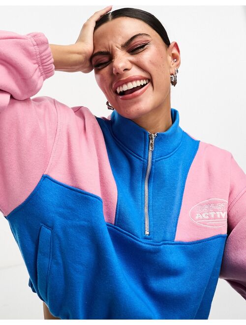Daisy Street Active Neon 1/4 zip long sleeve cropped sweatshirt in pink